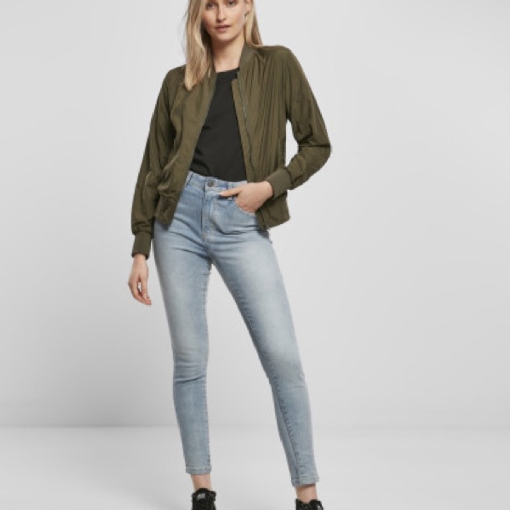 WOMENS Basic Ladies Nylon Bomber Jacket olive, Size S